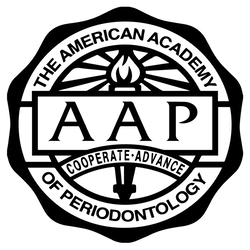 Logo of The American Academy of Periodontology with the text "Cooperate·Advance" and a torch symbol in the center.