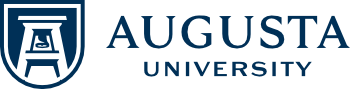 Augusta University logo featuring a shield with an "A" and a bell, next to the text "Augusta University" in blue capital letters.